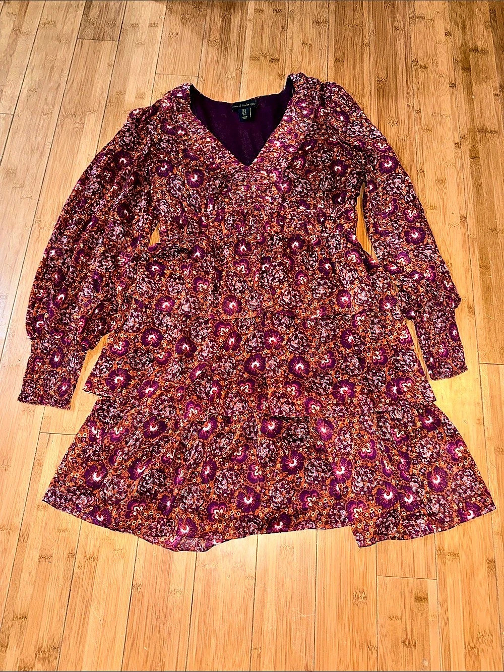House of Harlow 1960 Metallic Autumn Floral Tiered Mini Dress
